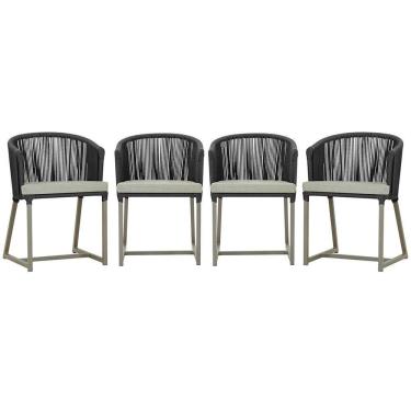 Imagem de 4 Cadeiras De Jantar Noronha Fendi Corda Náutica E3 Trama Preto