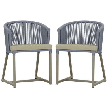 Imagem de 2 Cadeiras De Jantar Noronha Fendi Corda Náutica E7 Trama Prata