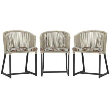 Imagem de 3 Cadeiras De Jantar Noronha Preta Corda Náutica E6 Trama Rami