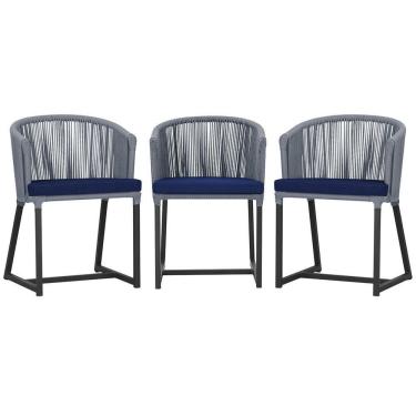Imagem de 3 Cadeiras De Jantar Noronha Preta Corda Náutica E10 Trama Prata