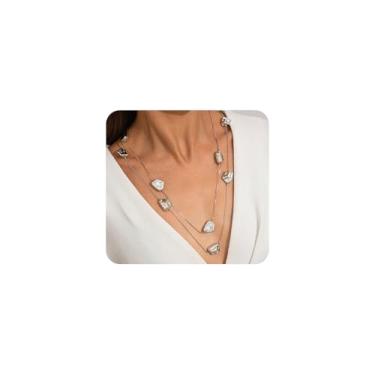 Imagem de Conjunto de colar longo em camadas moderno para mulheres, gargantilha minimalista irregular com corrente fina, presente de aniversário de aniversário personalizado, Large, Cobre, Sem Pedra Preciosa