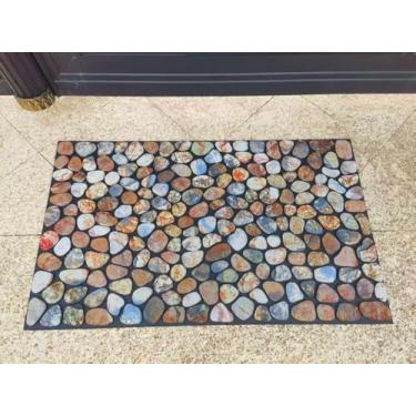 Imagem de Timerala Capacho flocado de paralelepípedos, tapete de entrada interno e externo com suporte antiderrapante, design decorativo de seixos, tapete de boas-vindas resistente, tamanho 44 x 72,5 cm