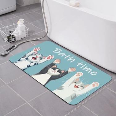 Imagem de Knerova Tapetes de banho engraçados para gatos de secagem rápida, absorventes de borracha, antiderrapante, tapete de banho para banheiro, banheira, pia de chuveiro 50 cm x 81 cm
