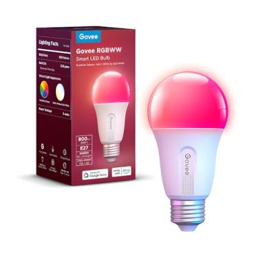 Imagem de Lâmpada Inteligente RGBWW WiFi Bluetooth A19 800 Lumens, LED Dimerizável com Cores e Branco Quente/Frio, Compatível com Alexa e Google Assistant para Casa Conectada