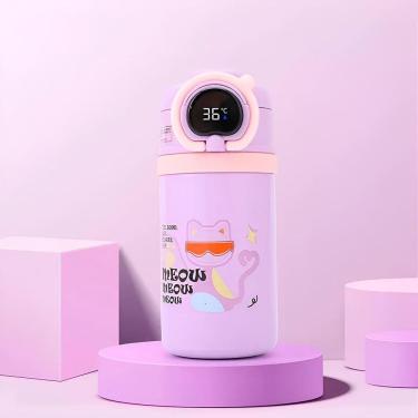 Imagem de Garrafa Térmica Infantil 550Ml Tela Digital Termômetro Lilás
