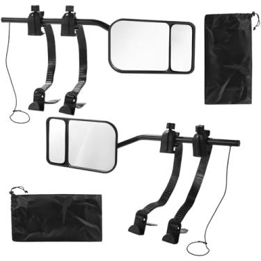 Imagem de Extensores de espelho de reboque com clipe para reboque, espelhos estendidos esquerdo e direito para caminhões, carros, trailers, espelhos laterais e retrovisores ajustáveis, tiras de borracha e