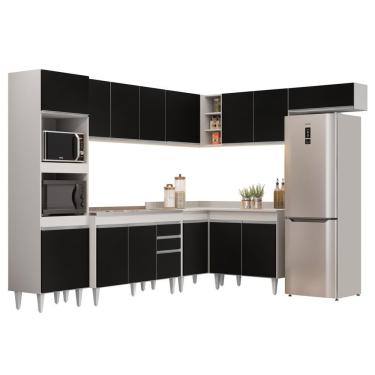 Imagem de Armário De Cozinha Modulada De Canto 8 Peças Cp03 Balcão Com Pia Inox Branco/preto - Lumil