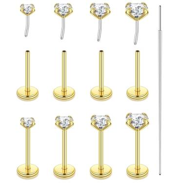 Imagem de Tomovely Piercing de nariz Labret Tragus piercing de cartilagem de costas planas para mulheres, Zircônia cúbica, Sem Pedra Preciosa