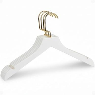 Imagem de Cabide de Madeira Marfim, Branco ou Preto com Gancho Metal Italiano Dourado Premium (10, Branco)