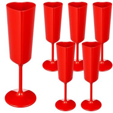 Imagem de Nuogo 6 peças de taças de champanhe de plástico para o dia dos namorados, 170 g para casamento, taças de plástico em forma de coração para festa de despedida de solteira, chá de panela (vermelho)