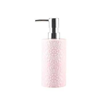 Imagem de Dispensador de sabão 350ML Garrafas de cerâmica em relevo alto valor dispensadoras luxo leves Shampoo doméstico Sabonete líquido para corpo pressão(Pink)