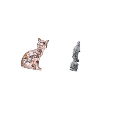 Imagem de Fenteer Escultura de Gato, Estatueta, Ornamento de Arte Artesanal para Lareira E Pedra Guan Yin, Colecionável, Decoração Budista Chinesa de Feng Shui para Cor