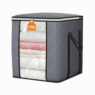 Imagem de SLEEPING LAMB Sacos de armazenamento extra grandes de 120 L, sacos de armazenamento de edredom para lençóis de cama king size e recipientes de roupas respiráveis para colchas, travesseiros, cinza