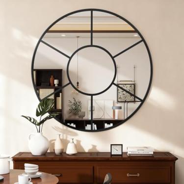 Imagem de WDSHIYI Espelho de parede redondo preto, espelho redondo com moldura de metal, espelhos decorativos artísticos modernos para sala de estar, quarto, entrada, decoração de 61 cm