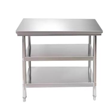 Imagem de Mesa de preparação de trabalho de aço inoxidável, mesa de preparação de alimentos, mesa de metal de cozinha comercial com 2 prateleiras e pés ajustáveis (80 x 80 x 80 cm/31,4 x 31,4 x 31,4 cm)