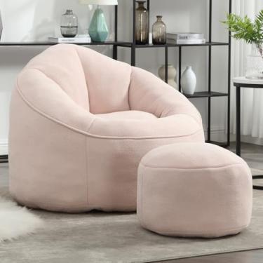 Imagem de MEIGUGAO Bean Bag Cadeira de sofá com espuma acolchoada de veludo pufe com otomano acolchoado de espuma macia