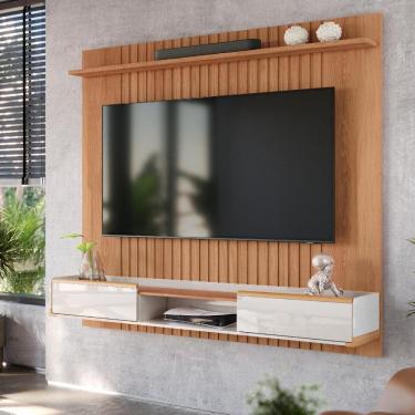 Imagem de Painel Atlas Para Tv Até 70 Polegadas Com 2 Gavetas 1 Prateleira Jequitibá/off White - Lukaliam