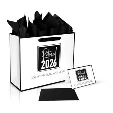 Imagem de Conjunto de Sacola Presente para Aposentadoria 2026, Sacola de Papel Grande Cartão Felicitações Seda Envelope para Homens e Mulheres Escritório Despedida Colegas Trabalho e Decorações Partida