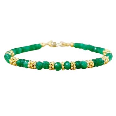 Imagem de Jewel Adda Pulseira esmeralda 3,5 mm formato Rondelle lapidada facetada 18 cm ajustável banhado a ouro para homens, mulheres, unissex. Pulseira empilhável de corrente de elos. |LW_LCBR_02443