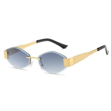 Imagem de Óculos de sol retrô sem aro, fashion, com proteção solar, armação de metal irregular, à prova de raios ultravioleta (cinza duplo)