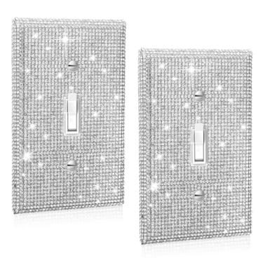 Imagem de Capas de tomada brilhantes, pacote com 3 placas de parede de strass brilhantes prateadas para quarto feminino, sala de estar, decoração de banheiro, acabamento de cristal brilhante, tamanho padrão