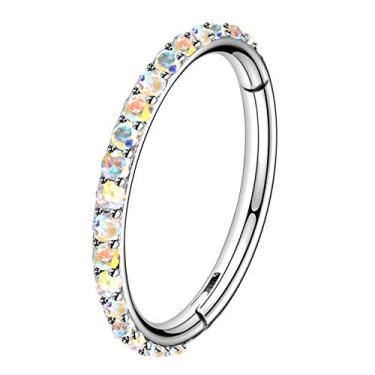 Imagem de OUFER Brinco de concha argola de aço inoxidável 16G cartilagem brincos transparente AB CZ pavimentado tragus helix brinco cartilagem septo nariz argola, Metal, Zircônia cúbica