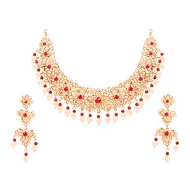 Imagem de Conjunto de colar feminino com diamante cravejado com strass e filigrana da Touchstone Hollywood Glamour em tom dourado antigo