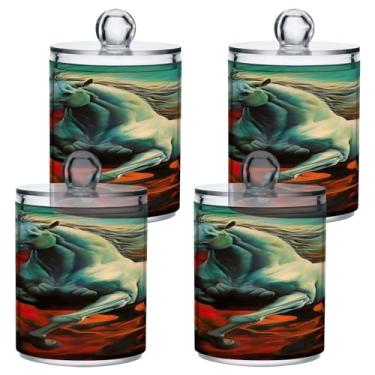 Imagem de ATTX Dispensador de suporte Qtip de pintura galopante de cavalo para bola de algodão, cotonete, frasco de boticário transparente, decoração de casa, pote de armazenamento de cozinha, pacote com 4 (63)