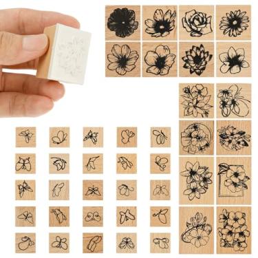 Imagem de UKQRRTC 25 peças de carimbos de borracha montados em madeira, estampas de flores e folhas vintage, melhore suas páginas, adicione diversão para diário, álbum de recortes, agenda, cartas, artesanato