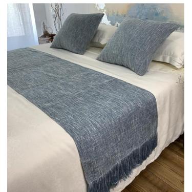 Imagem de Colcha de cama de hotel com borlas de cor sólida luxuosa manta de cama elegante cobertor de sofá sem desbotamento roupa de cama decorativa azul ||70 x 210 cm para cama de 1,8 m