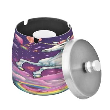 Imagem de Blueangle Cinzeiro de cavalo arco-íris com tampa para cigarros, à prova de vento/chuva, aço inoxidável, sem fumaça, inodoro, cinzeiro para uso interno ou externo (230)