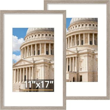 Imagem de Vittanly Conjunto de 28 x 17 porta-retratos de 28 x 43 cm, moldura de madeira maciça para fotos e impressões de arte de parede, exibição de 20 x 30 cm com tapete ou 28 x 43 sem tapete, marrom claro