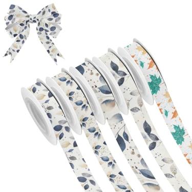 Imagem de SEHANY 5 rolos de fita de Natal 0,59 polegadas 5 jardas folhas verdes fitas de tecido festival fitas de cetim fitas decorativas de Natal para embrulho de presente faça você mesmo artesanato grinalda