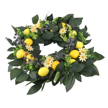 Imagem de Generic Coroa de Flores de Limão Vibrante, Sem Necessidade de Manutenção para Lareira ou Parede da Sala de Estar, Guirlanda de Limão Artificial para Todas As Estações, Guirlanda de Tecido de Seda