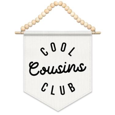 Imagem de FLVGE Faixa de bandeira de lona Cool Cousins Club, decoração de primo de menino menina, chá de presente de bebê, contas de madeira boho, decoração de arte de parede, bandeira pendurada para quarto de