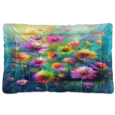 Imagem de SEHANY Cama para cães e gatos com flores silvestres coloridas com fundo antiderrapante, cama de canil, colchão macio para animais de estimação, lavável para cães pequenos, médios e grandes, gatos, 91