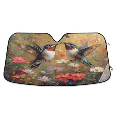 Imagem de ATTX Guarda-sol para para-brisa de carro beija-flores silvestres 134.6 cm x 59.7 cm Protetor solar universal com proteção UV, persiana de janela frontal automática dobrável para Sedans SUVs caminhões