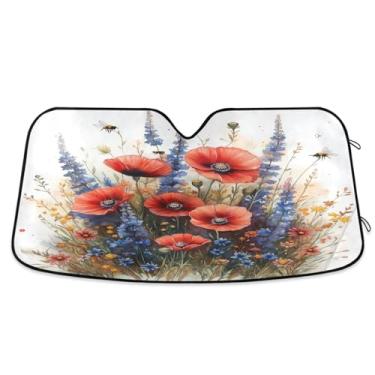 Imagem de ATTX Bees Wildflowers para-sol para para-brisas de carro 134.6 cm x 59.7 cm Escudo solar universal com proteção UV, persiana de janela frontal automática dobrável para Sedans SUVs caminhões #570
