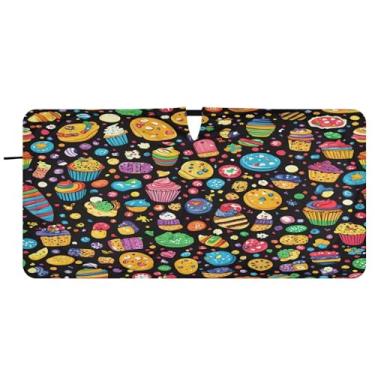 Imagem de Blueangle Guarda-sol Cupcakes Cookies Para-brisa - 149.9 cm x 76.2 cm Dobrável Carro Frontal Para-sol Blocos Raios UV Viseira de Sol (188)