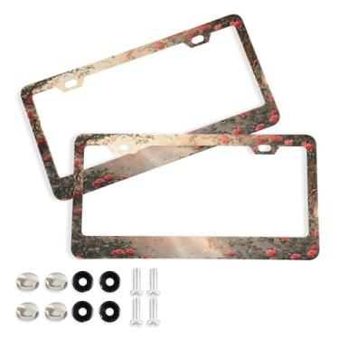 Imagem de SEHANY Molduras de placa de carro rosa dos namorados, capas de moldura de placa de carro de alumínio à prova de ferrugem com orifícios elípticos e parafusos serve para veículos padrão dos EUA tamanho