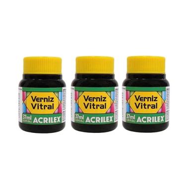 Imagem de Kit 3 Verniz Vitral Acrilex Verde Pinheiro 546 37ml – Acabamento Transparente e Brilhante para Vidro, Copos, Garrafas, Vasos, Cerâmica e Porcelana