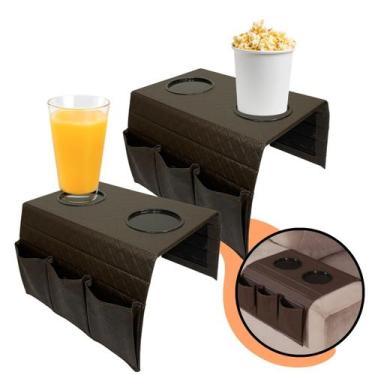 Imagem de Esteira Porta Copo Sofá Porta Controle Kit 2 Peças Couro Bandeja Moder