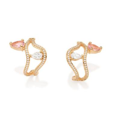 Imagem de Brinco Abstrato Com Zirconias Ana Hickmann Rommanel 527601 Cor:Dourado