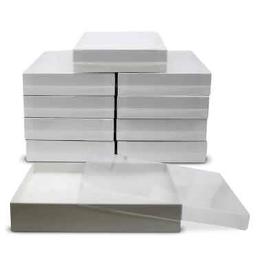 Imagem de Novel Box Pacote com 10 caixas de presente de joias brancas 14 x 9 x 2,5 cm com enchimento de algodão | Caixa de joias de papelão | Caixas de presente com tampas transparentes feitas nos EUA | Caixas