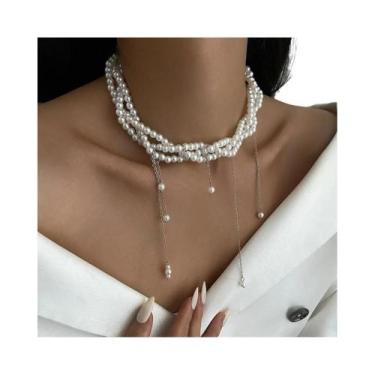Imagem de Colar Choker Vintage Multicamadas Com Pérolas E Franjas Para Mulheres,