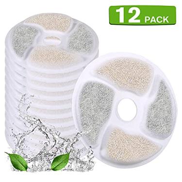 Imagem de Filtros de reposição para bebedouro gatos 12 unidades automático pets Round Space 3 filtração com carvão ativado casca coco resina troca iônica algodão manter a água fresca limpa segura
