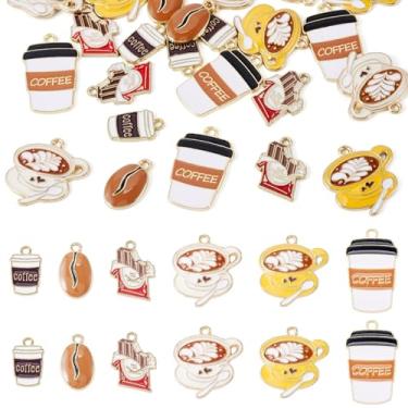 Imagem de Boutigem 24 peças de pingentes de café esmaltados coloridos, caneca de chá de feijão de chocolate, pingentes de metal para bebidas quentes, pingentes para fazer você mesmo, colar, brincos, pulseiras