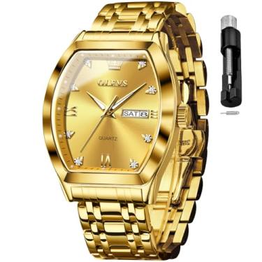 Imagem de OLEVS Relógio de pulso masculino quadrado de aço inoxidável à prova d'água luminoso em dois tons de quartzo, analógico, quartzo, data e diamante, relógio de ouro, relógio masculino