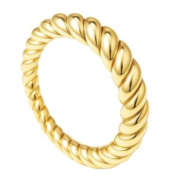 Imagem de Poxtex Anéis grossos de ouro não manchados para mulheres, anéis de cúpula de ouro empilháveis prata empilhável, aliança de casamento masculina eternidade, joia de metal misto tamanho 3-13, 5, Aço