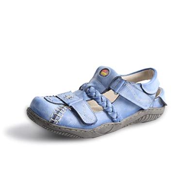 Imagem de TMA EYES Sandália feminina trançada de couro fechado, Azul, 39